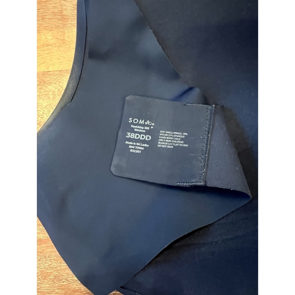 Soma Vanishing 360 Wireless Bra Navy 38 DDD Adjustable‎ Strap Everyday Bra - Picture 7 of 8